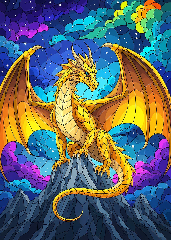 Golden Dragon on Mountain Peak