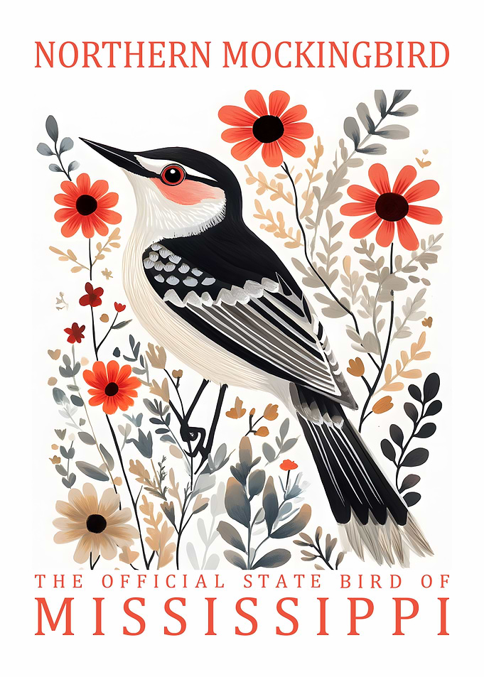 Northern Mockingbird Mississippi State Bird Art