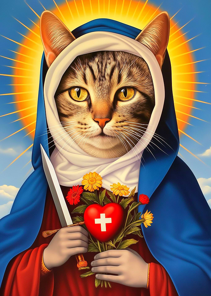 Cat as Virgin Mary with Knife