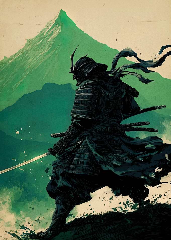 Samurai Warrior with Mountain Backdrop