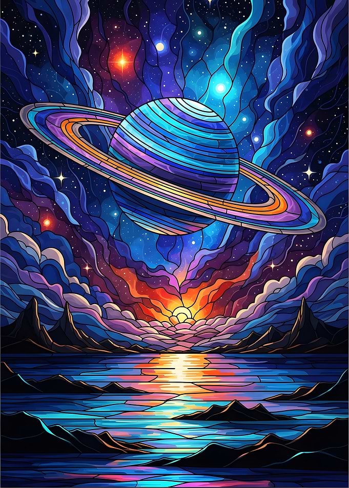 Stained Glass Planet Landscape