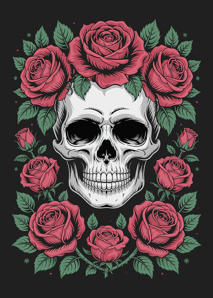 Floral Skull Roses of Life and Death