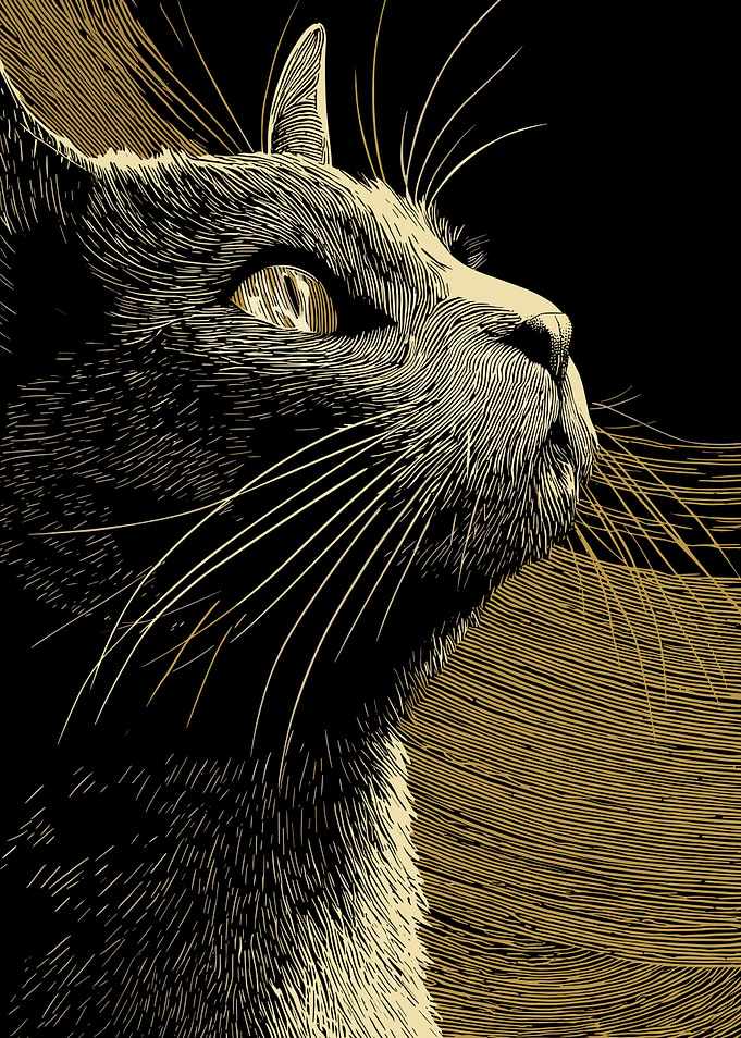 Elegant Cat Portrait in Gold and Black