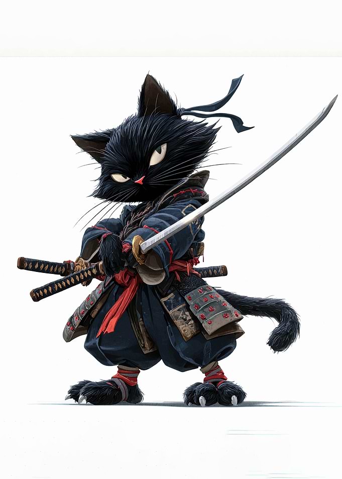 Black Cat Samurai Warrior Illustration