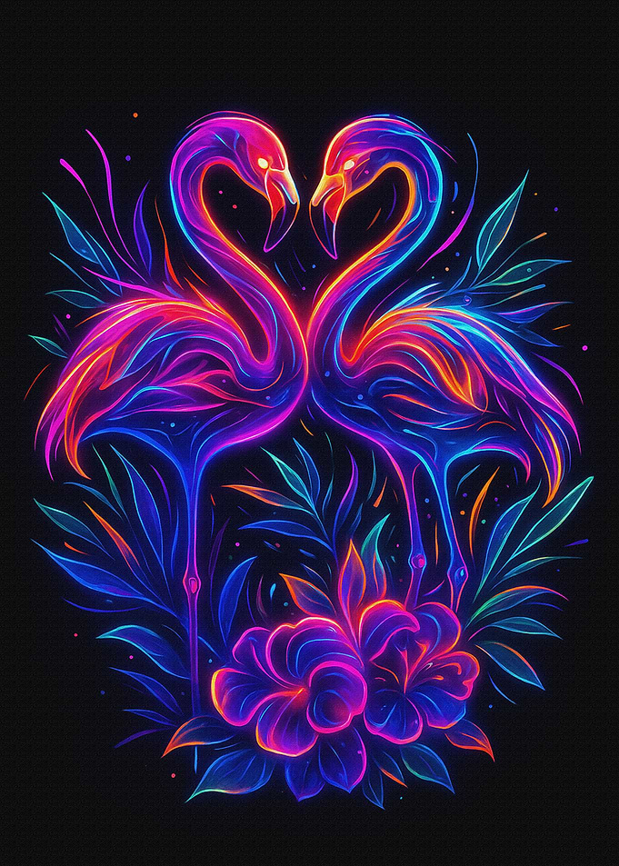 Neon Flamingos in Love