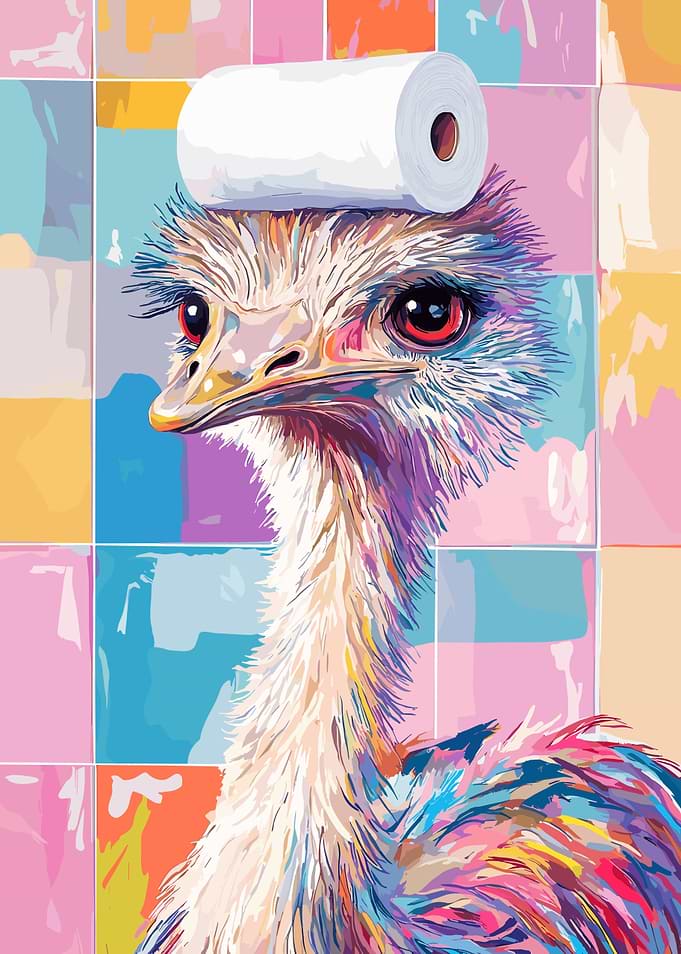 Ostrich with Toilet Paper Hat