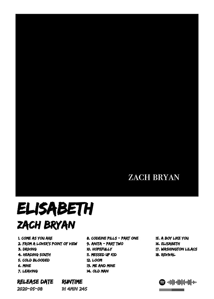 Zach Bryan Elisabeth Album Cover