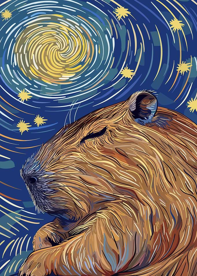 Capybara Starry Night Art