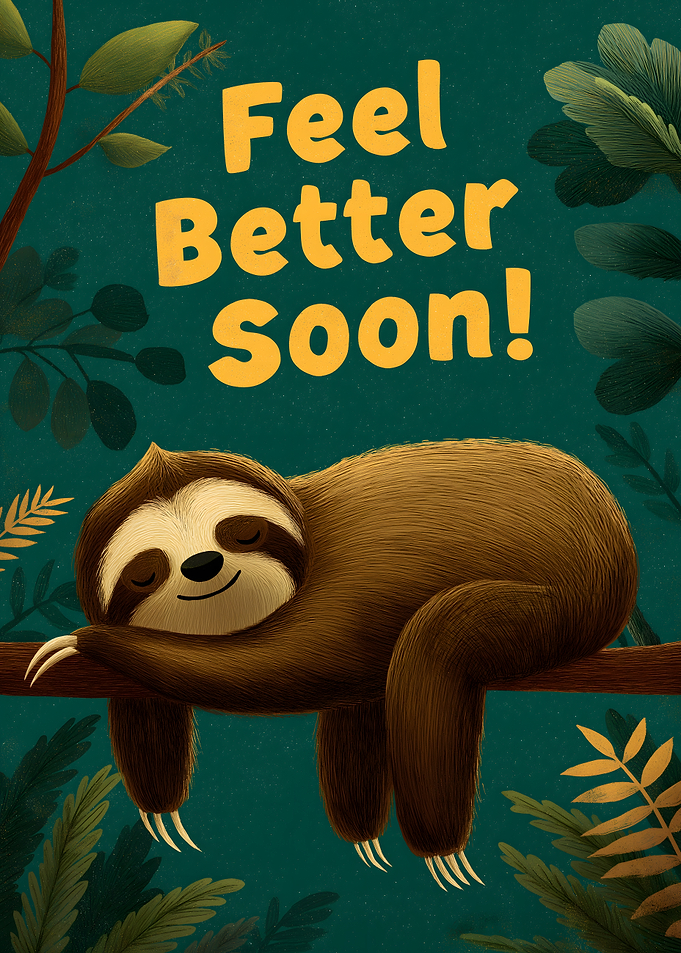 Feel Better Soon Sloth Illustration