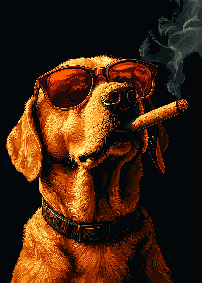 Cool Dog Smoking Cigar with Sunglasses