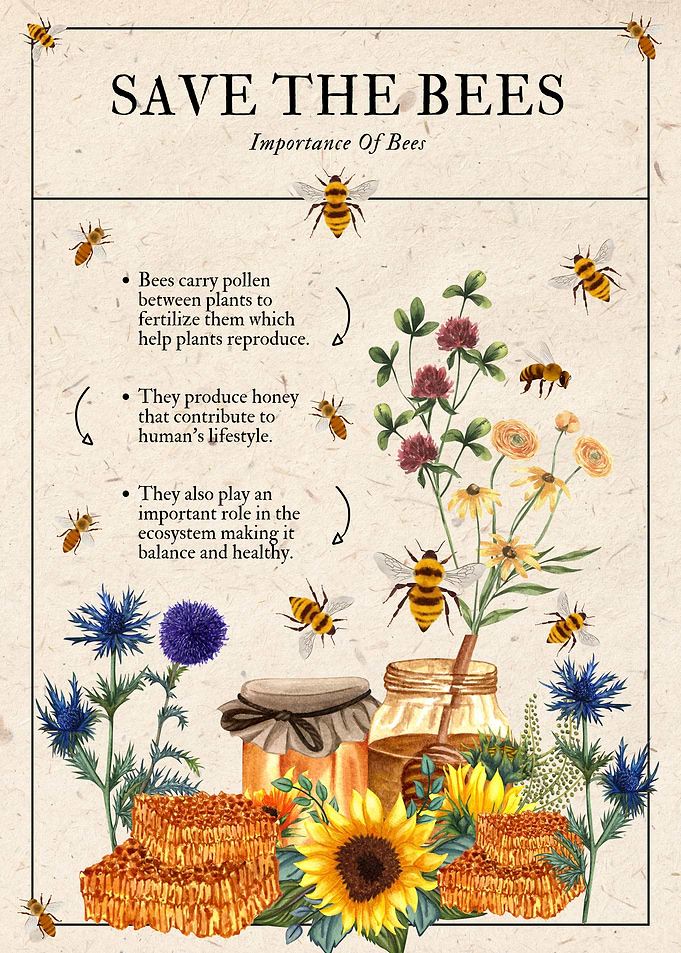 Save the Bees Floral Illustration