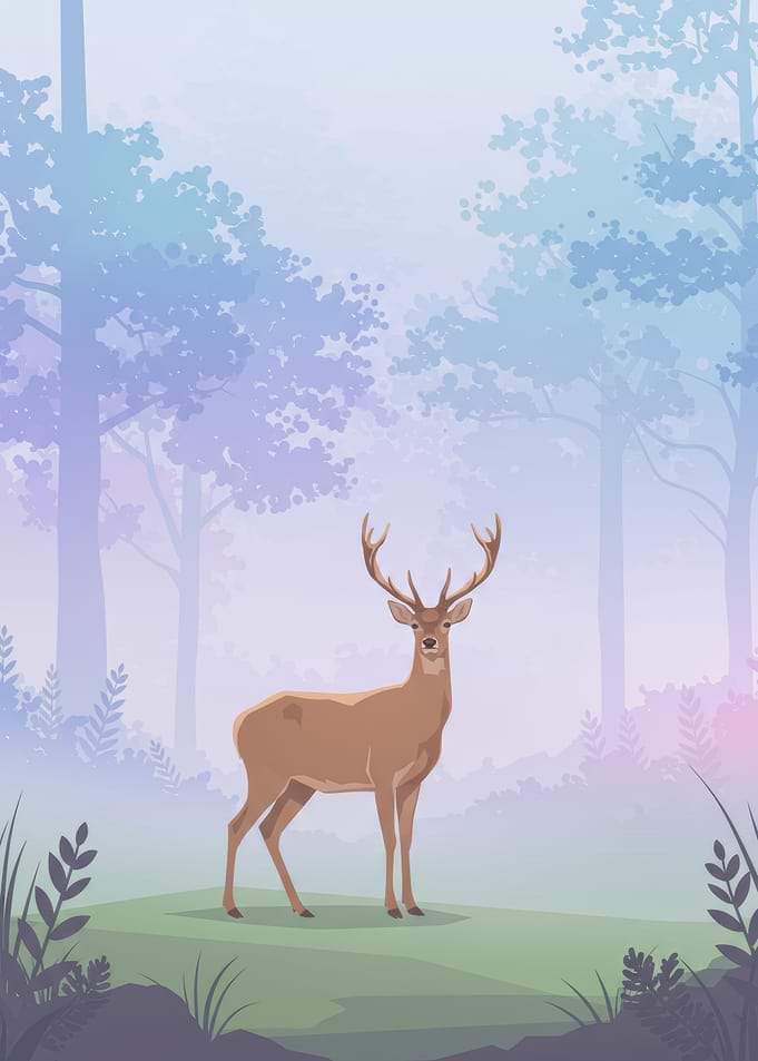 Deer in Misty Forest Illustration
