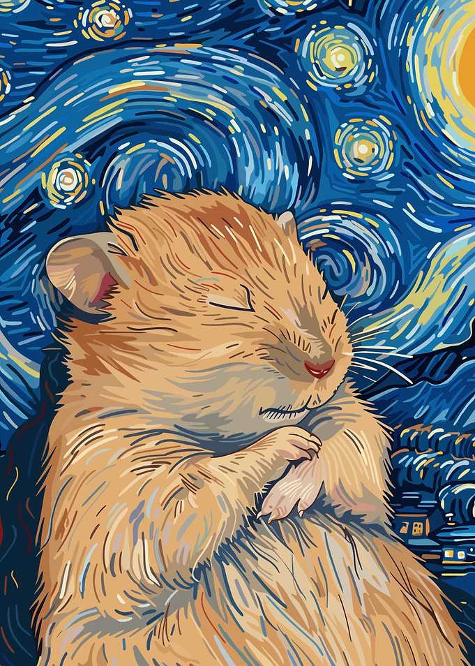 Hamster in Starry Night Style