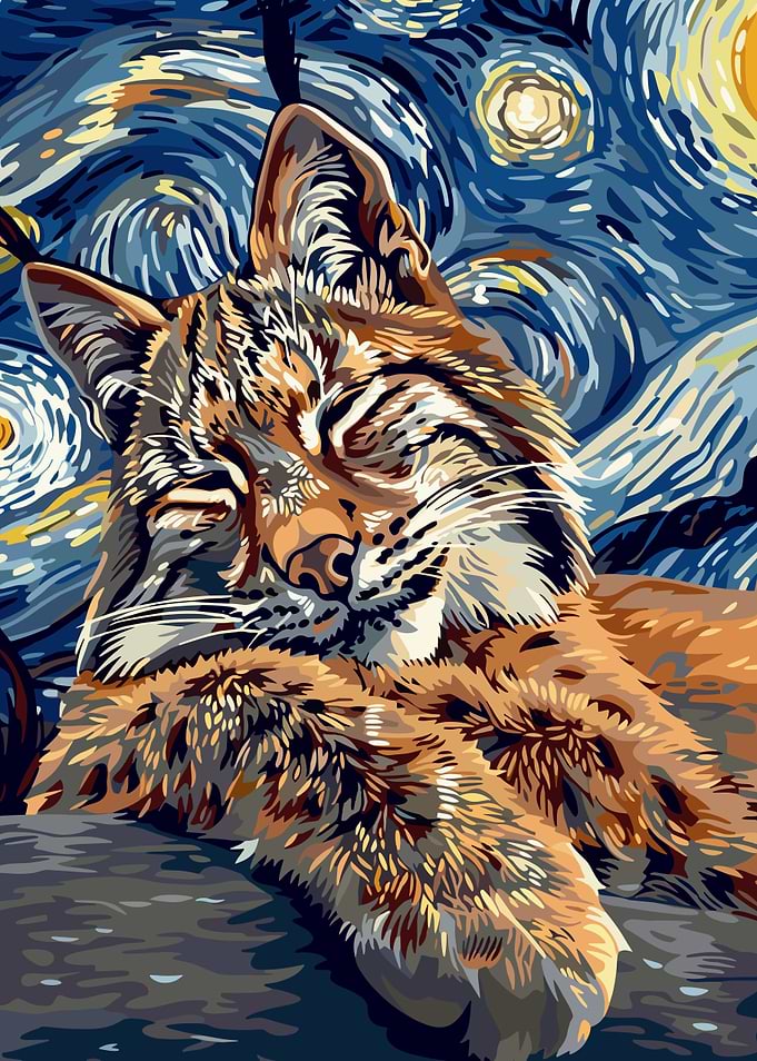 Bobcat in Starry Night Style