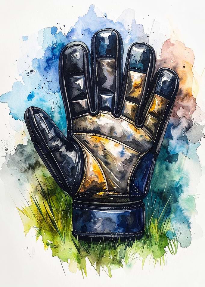 Watercolor Goalkeeper Glove on Grass