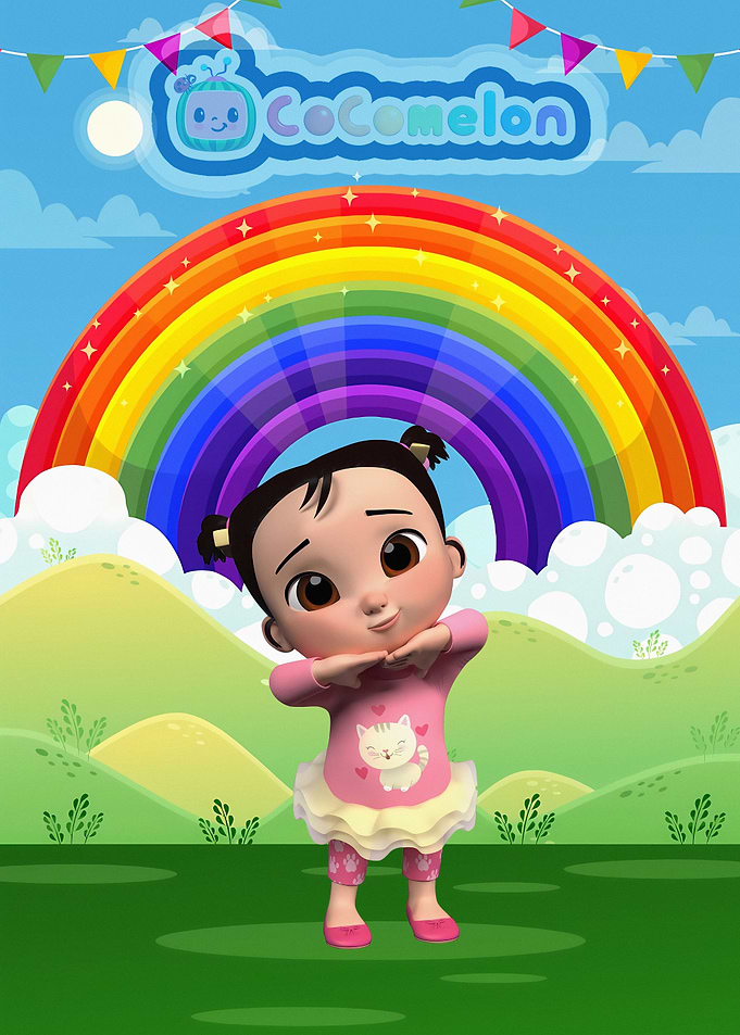Cocomelon girl with rainbow background