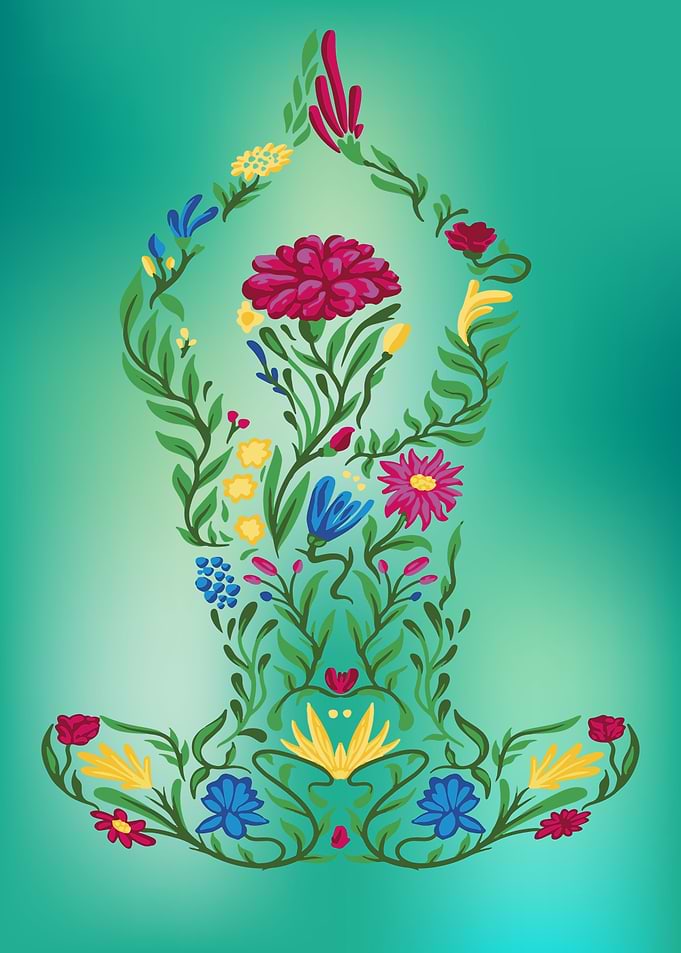 Botanical Yoga Pose Floral Meditation Illustration
