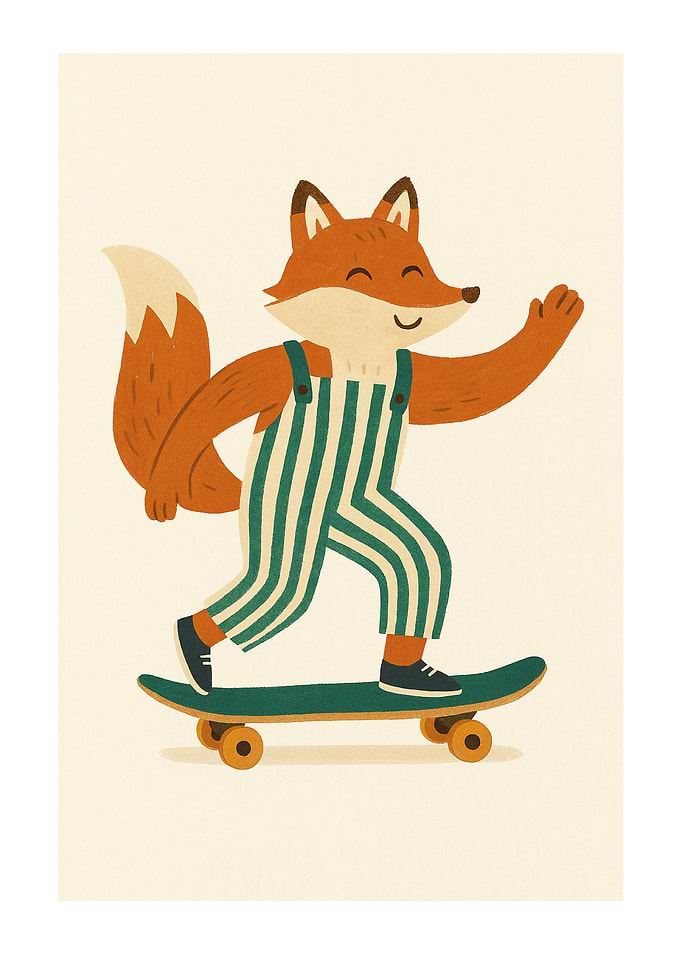 Fox on Skateboard Illustration