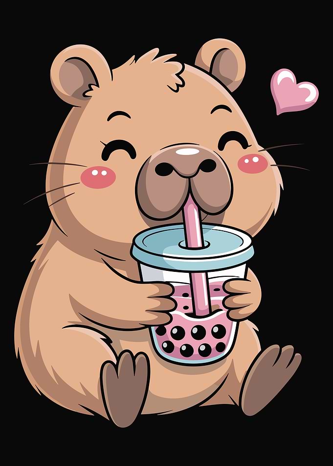 Cute Capybara Drinking Bubble Tea Cartoon