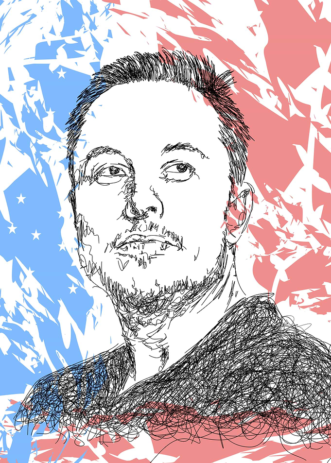 Elon Musk Sketch with American Flag
