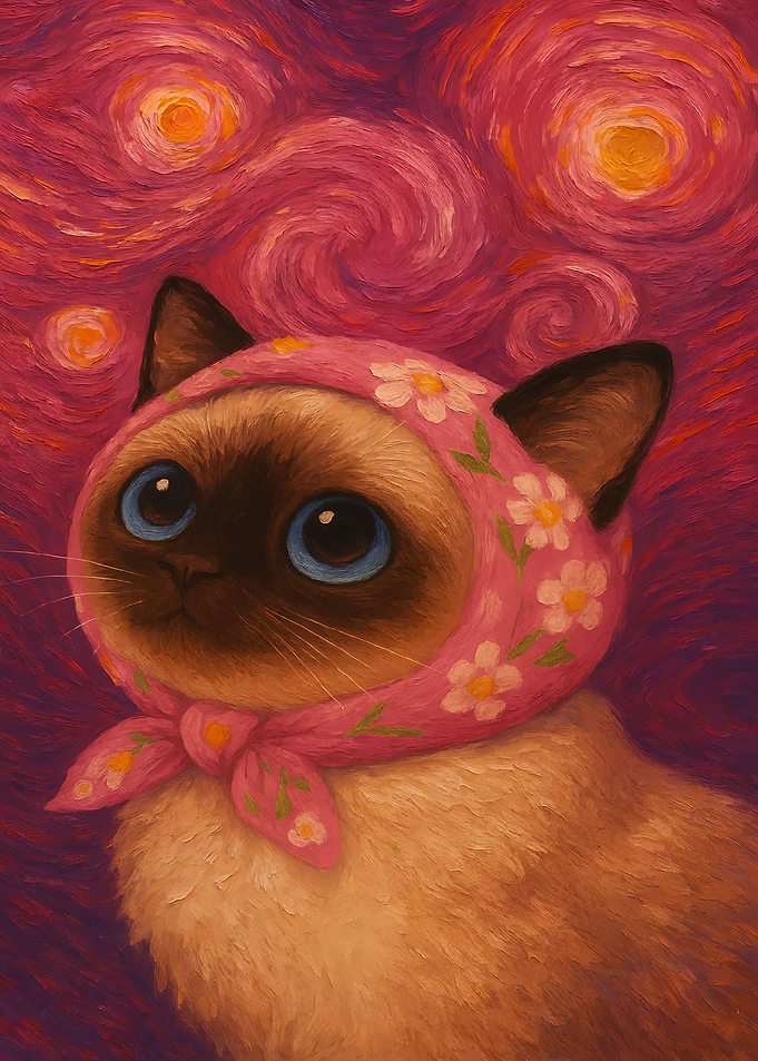 Siamese Cat with Headscarf Painting