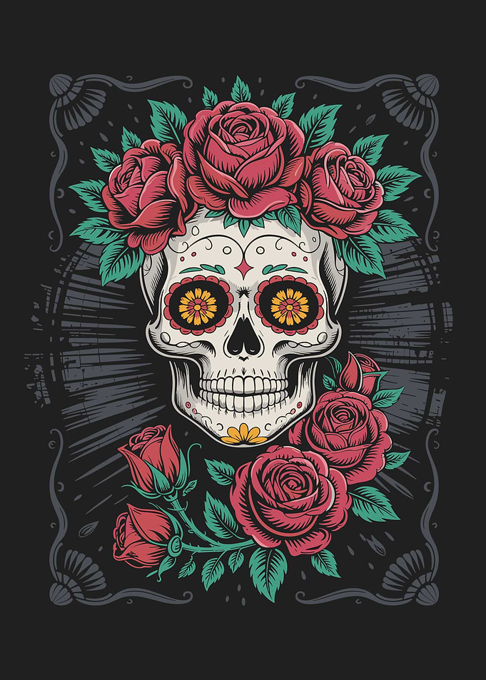Sugar Skull with Roses Illustration