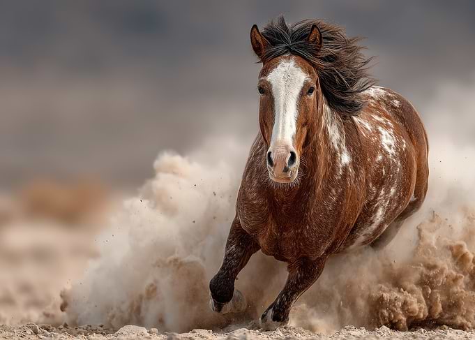 Running Horse in Dust Cloud