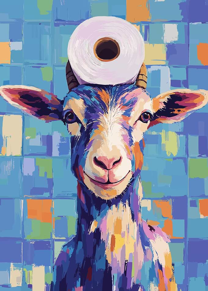Colorful Goat with Toilet Paper Hat