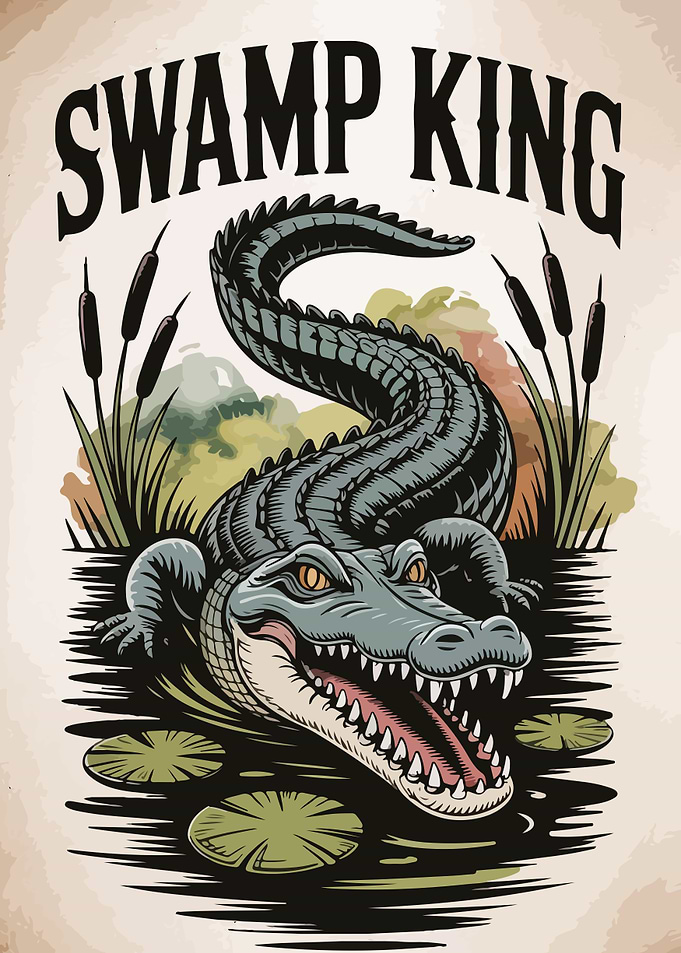 Swamp King Alligator Illustration