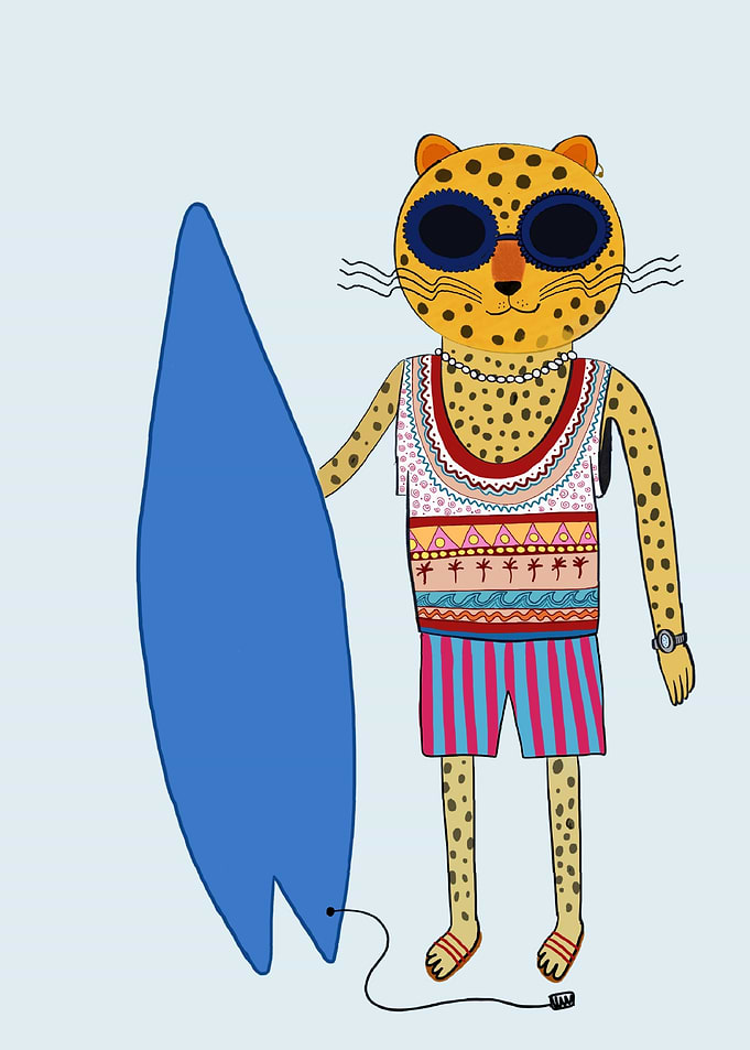 Surfing Leopard Cartoon Illustration