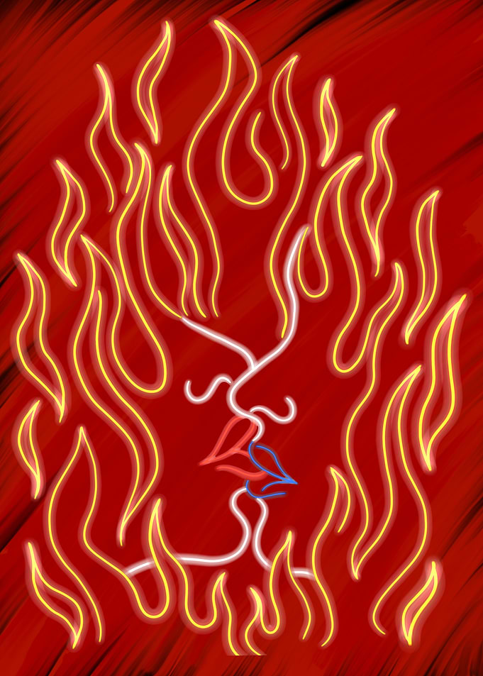 Fiery Kiss Abstract Art