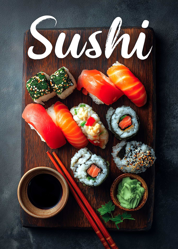 Sushi Platter on Wooden Board