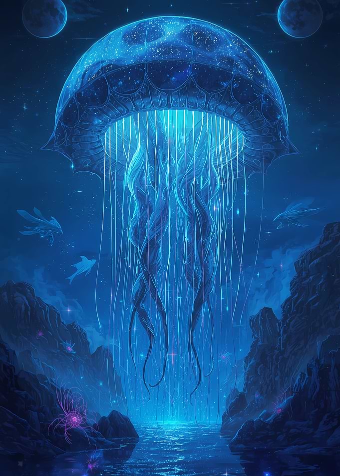 Giant Jellyfish in Alien Landscape