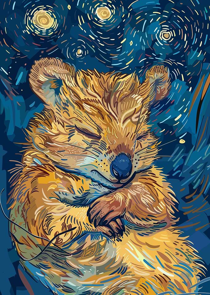 Sleeping Quokka in Starry Night Style