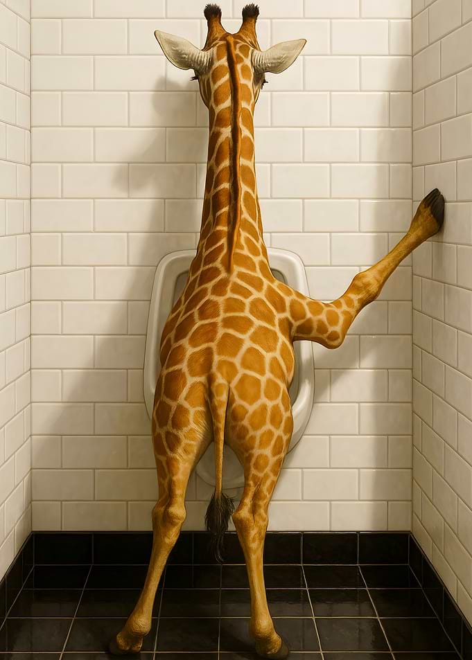 Giraffe in Restroom Bathroom Toilet