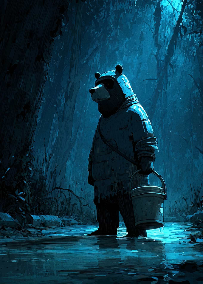 Bear with Bucket in Forest