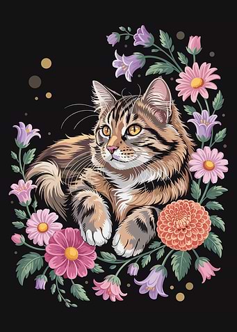 Floral Feline Cat Among Blossoms