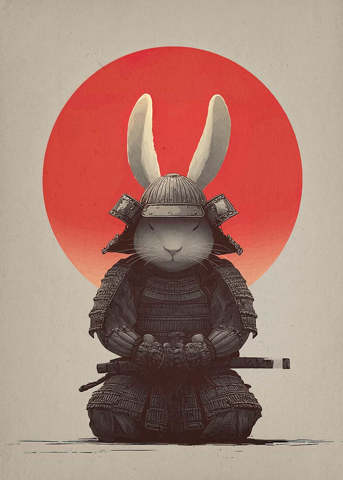 Samurai Rabbit with Red Sun