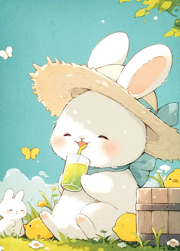 Bunny Sipping Juice