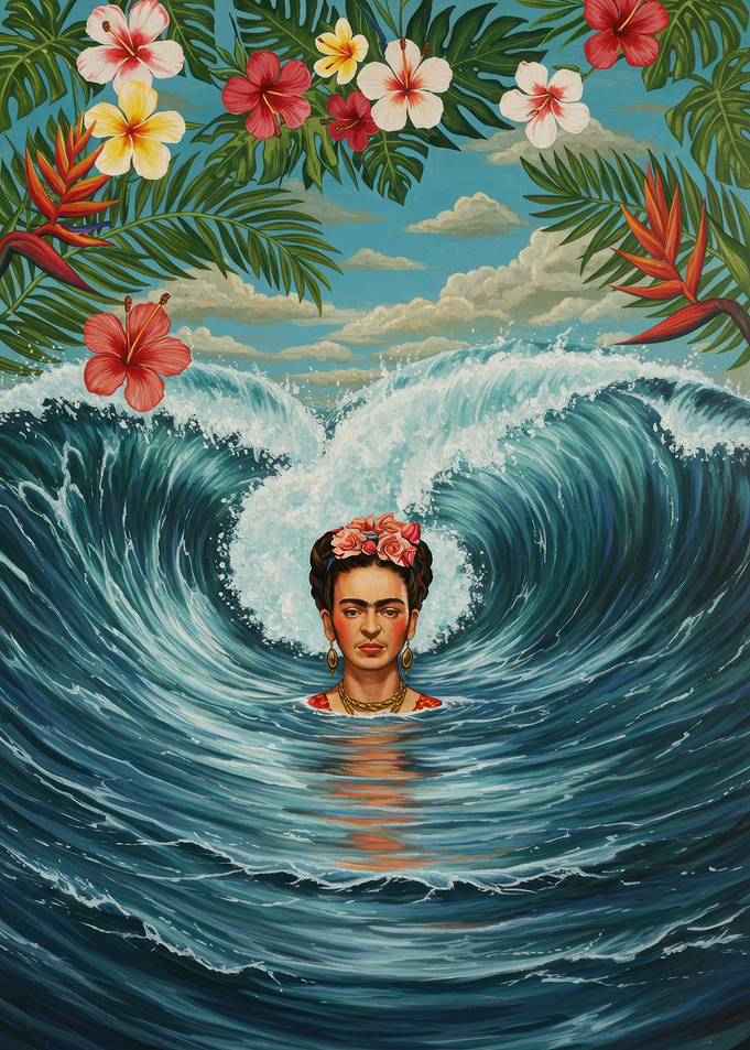 Frida Kahlo in the Ocean Wave