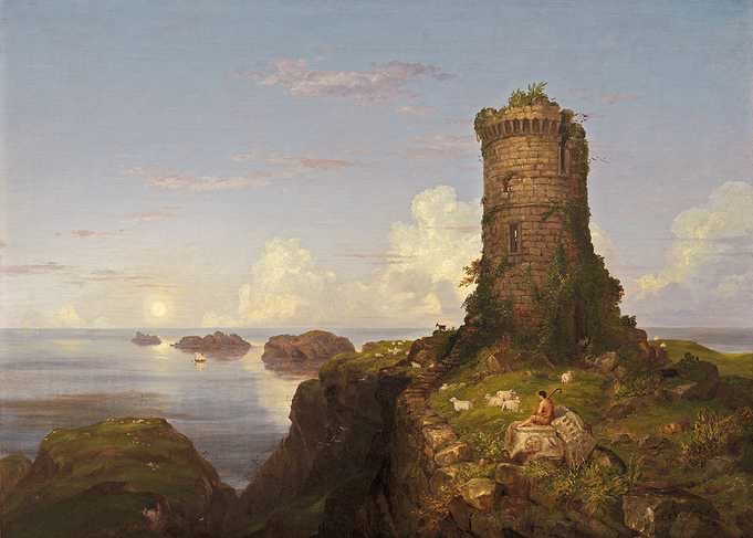 Coastal Tower with Shepherd and Sheep