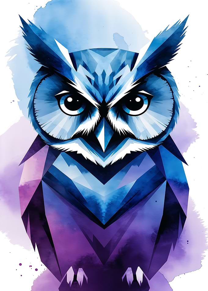 Geometric Watercolor Owl Illustration