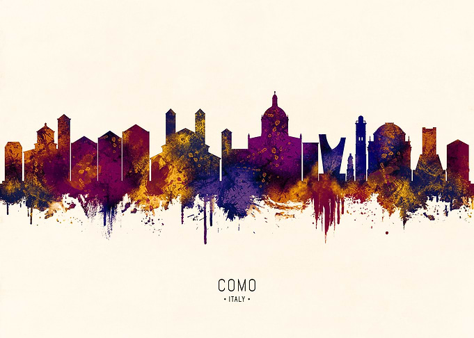 Como, Italy Skyline Watercolor Silhouette