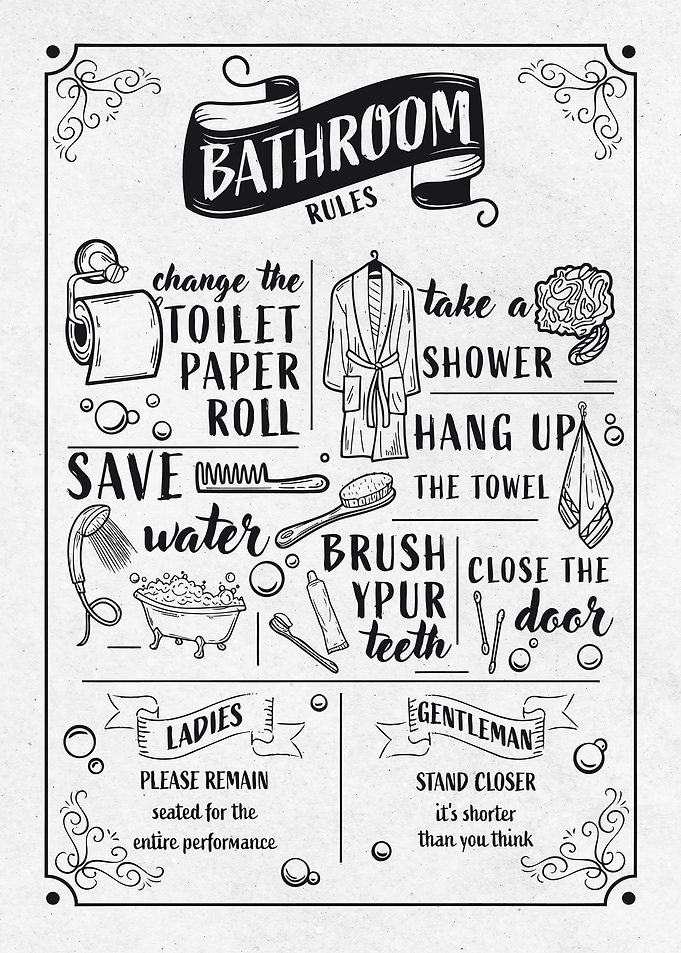 Bathroom Rules Illustrated Poster