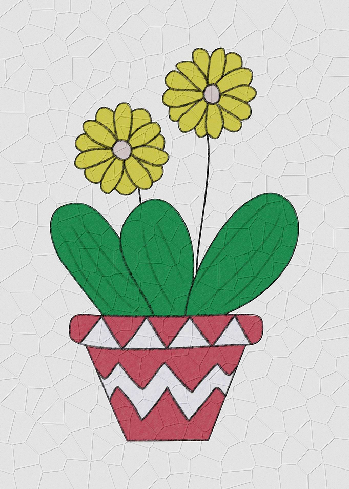 Potted Flowers with Cracked Texture