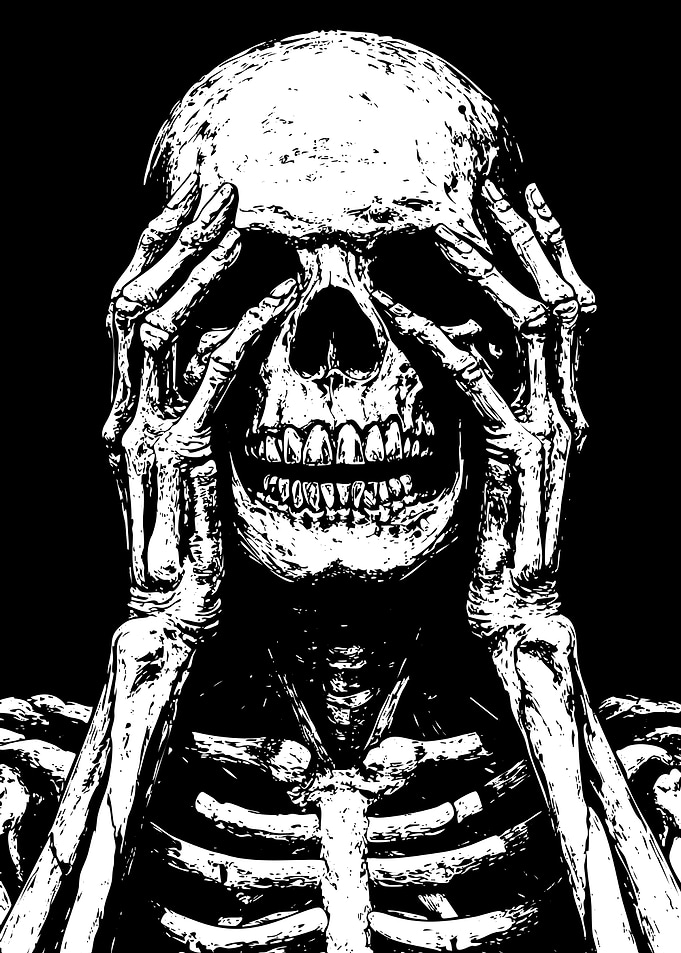 Skeleton Covering Eyes in Distress