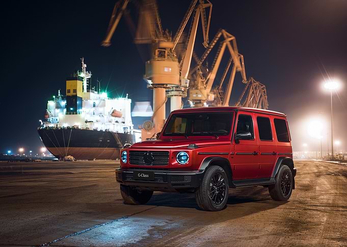 Red Mercedes-Benz G-Class at Night
