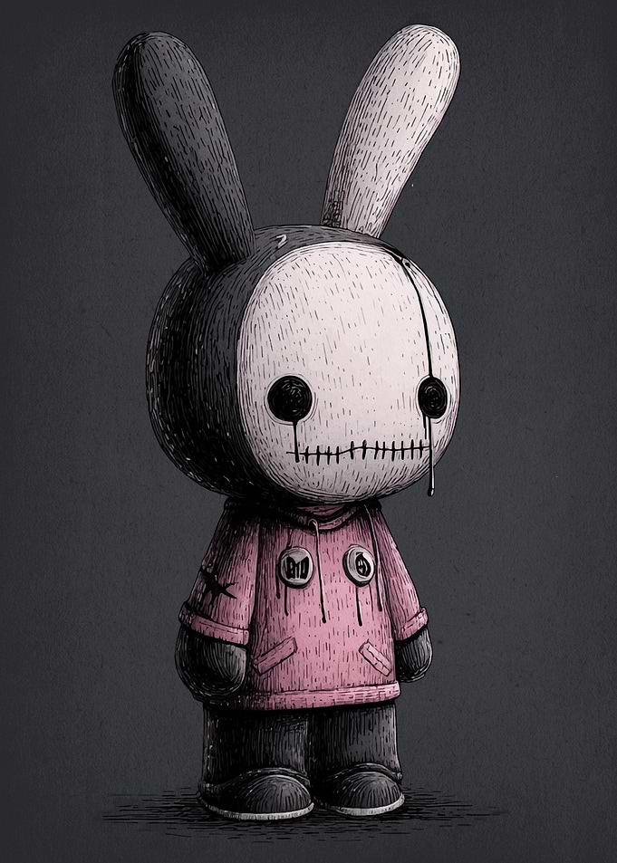 Creepy Bunny Doll with Pink Hoodie