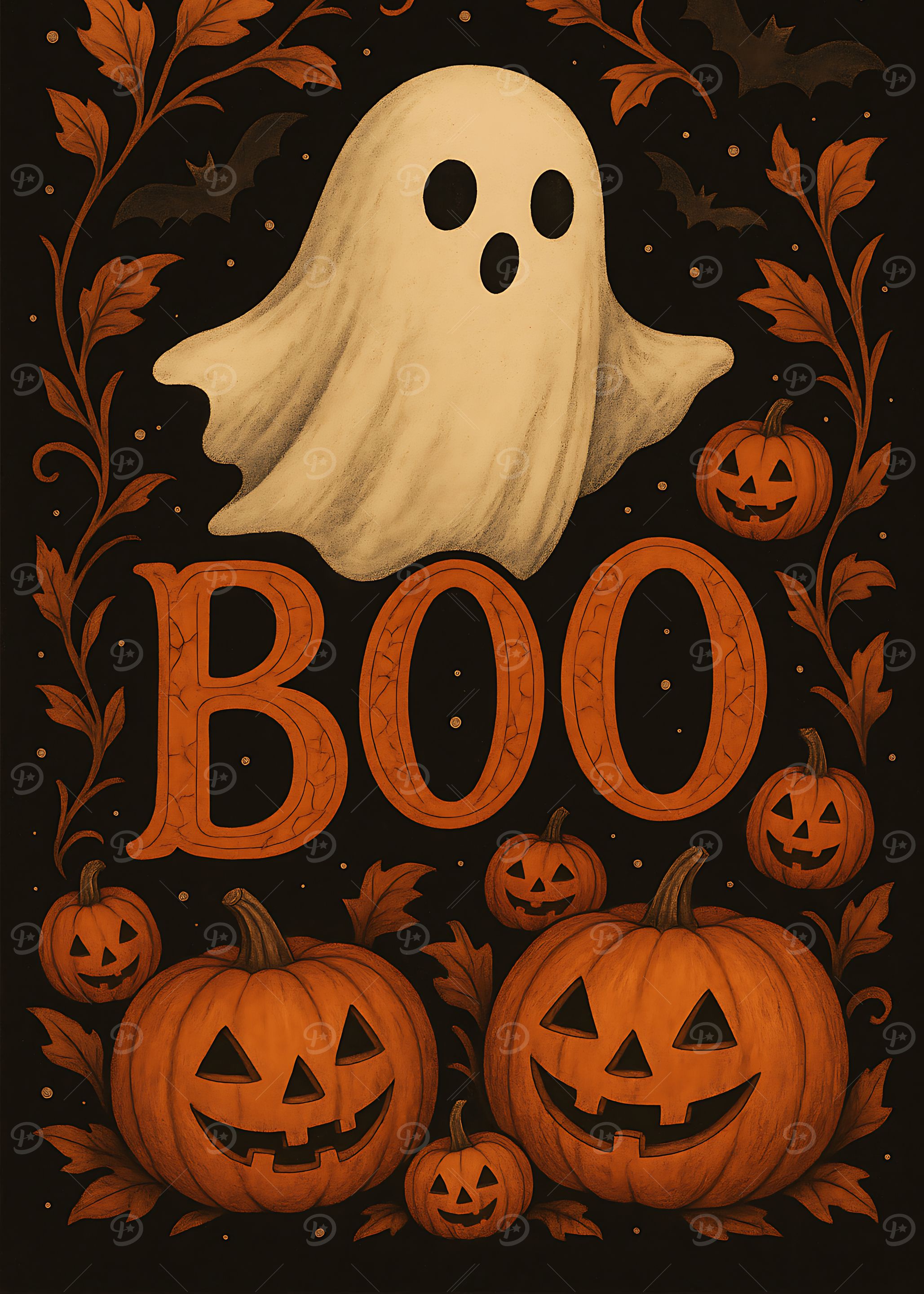 Halloween Ghost and Pumpkins 'BOO'