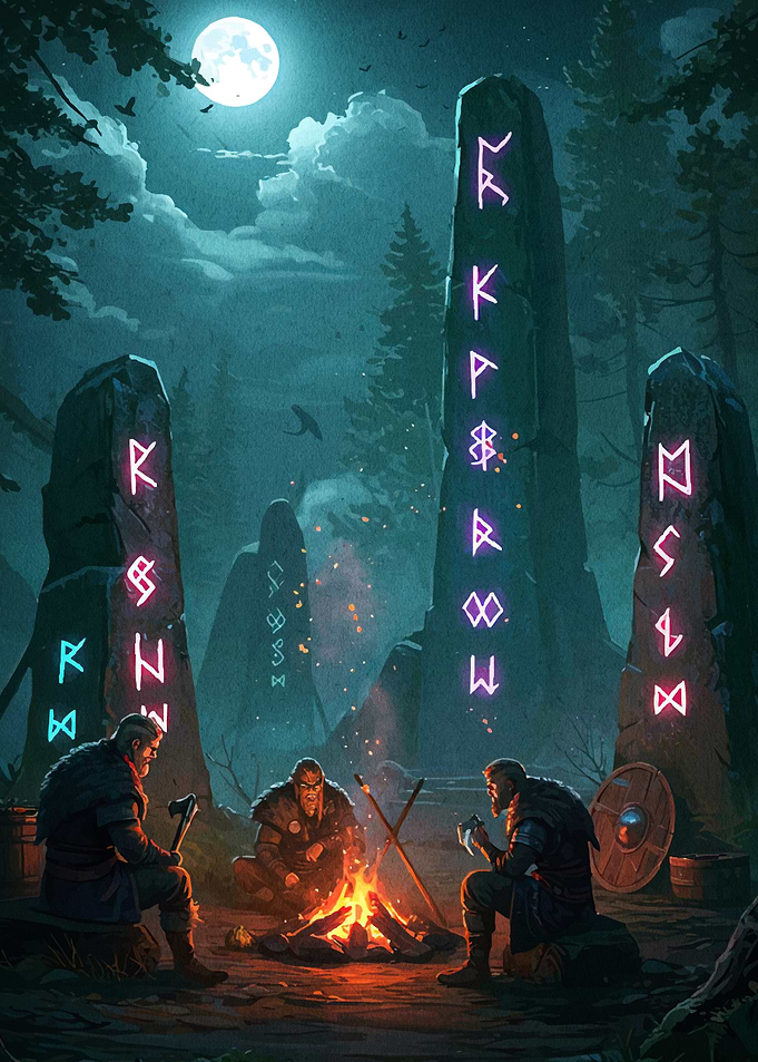 Vikings around runestones